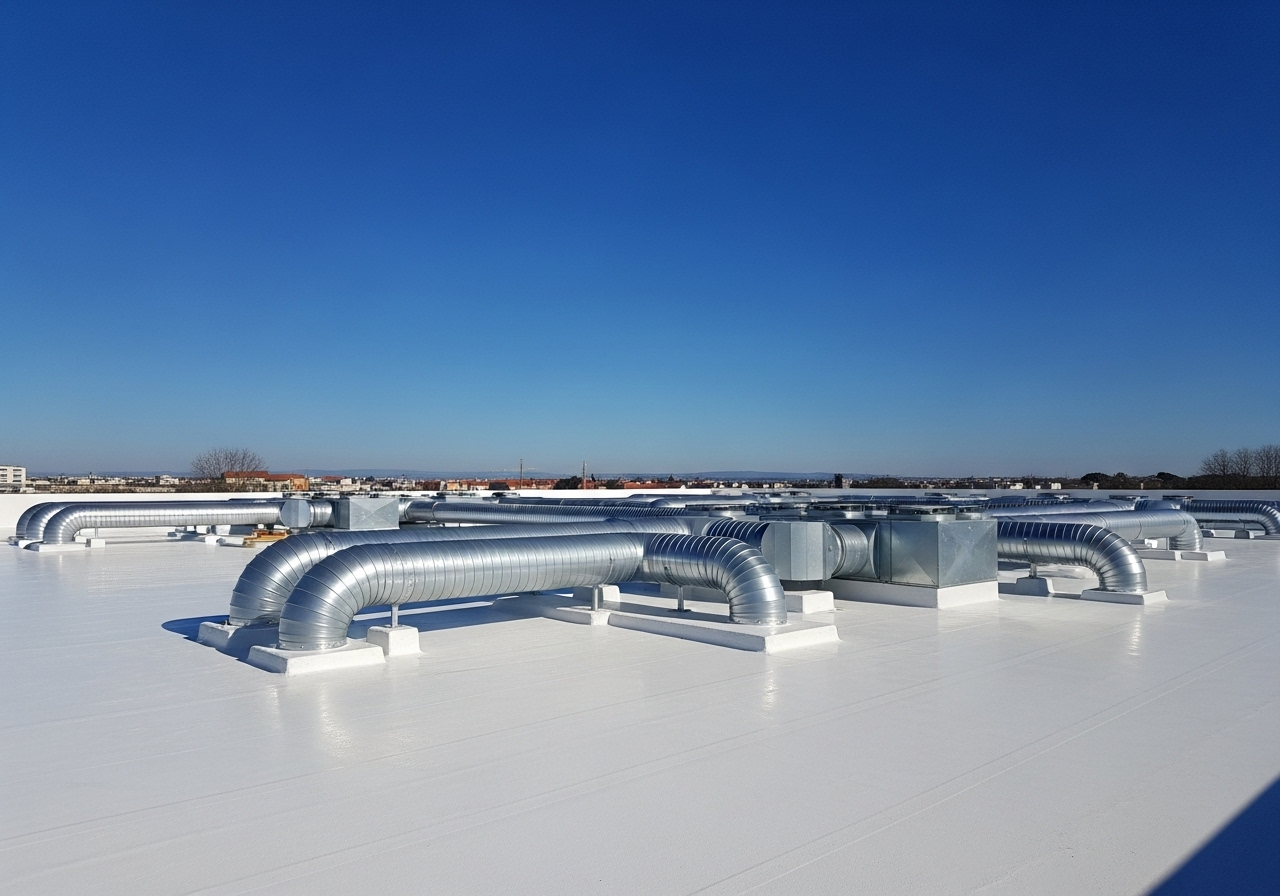 Application revêtement réflectif à Aubagne : peinture blanche protectrice pour toiture d’entrepôt logistique multi-secteurs