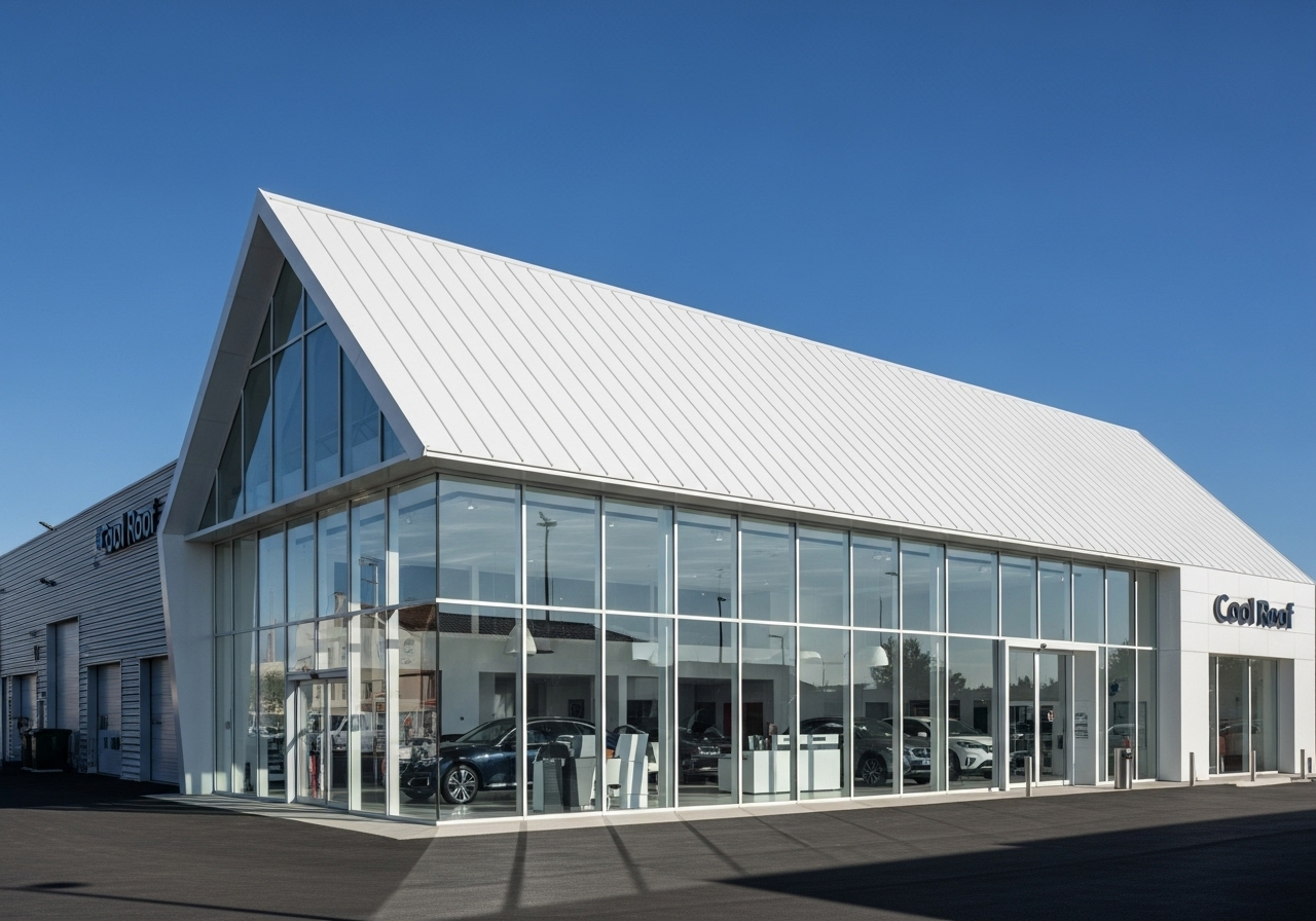 Peinture blanche isolante à Aubagne : solution Cool Roof pour toiture de concession automobile moderne