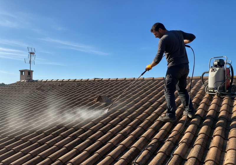 Assainissement toiture vapeur à Marseille : neutralisation biologique des spores de mousse et lichen par chaleur contrôlée
