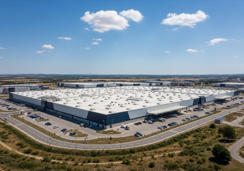 Application peinture réflective blanche à Aix-en-Provence : barrière anti-rayonnement solaire pour toiture de supermarché urbain